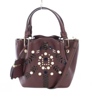 フラワーモチーフ 2WAY ショルダーバッグ ボルドー