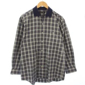 SPORTS ヴィンテージ シャツ チェック柄 切替 長袖 L グレー 紺 ネイビー /TK MU