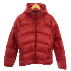 ダウンジャケット ジップアップ フード ロゴ刺繍 L 赤 /BM MU