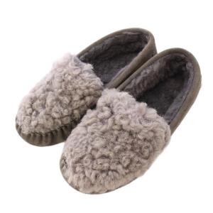 モカシン スリッポン フラットシューズ ムートン スエード バイカラー W6 グレー /BB MU