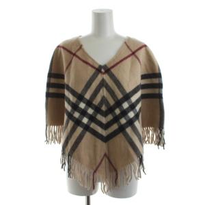 ノバチェック ポンチョ フリンジ ウール ベージュ /AN44 MU