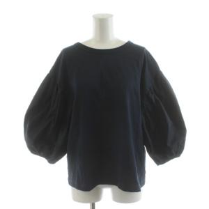 カットソー 7分袖 切替 M 紺 ネイビー 黒 ブラック /AN54 MU