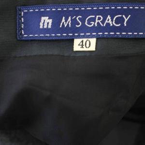 M'S GRACY ワンピース ベロア切替 半袖 ひざ丈 リボン 40 黒 グレー /G MU