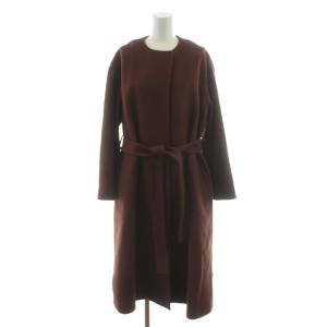 ウール ビーバー ベルテッドコート ノーカラーコート ロング丈 アウター 38 茶 ブラウン 3625-199-1526