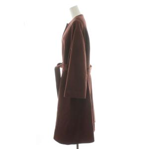 green label relaxing ウール ビーバー ベルテッドコート ノーカラーコート ロング丈 アウター 38 茶 ブラウン 3625-199-1526