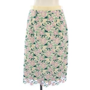 チュールツートンフラワーAラインスカート 花柄 レース ひざ丈 38 アイボリー 紫 101921-11-090-01-380