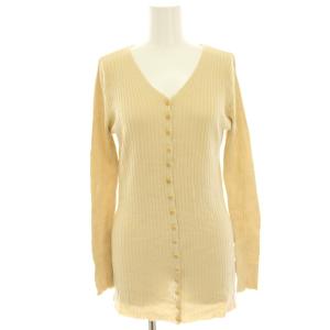 ニットカーディガン 薄手 M ベージュ リブ Vネック 長袖 /HN BM