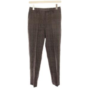 21AW タグ付き テーパードパンツ スラックス 34 茶 ブラウン 紫 パープル チェック ウール /HN