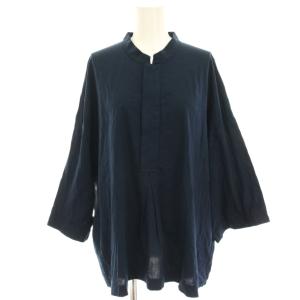 21SS タグ付き ハイコンパクトジャージー ワイドスリーブシャツ ブラウス 八分袖 S 紺 ネイビー