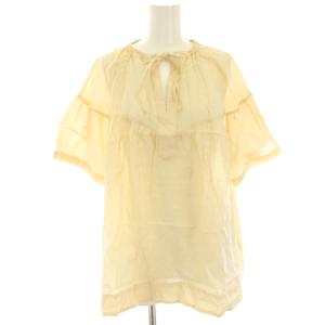 22SS タグ付き シアーシルクローン ギャザーブラウス シャツ 36 ベージュ 半袖 11012201302