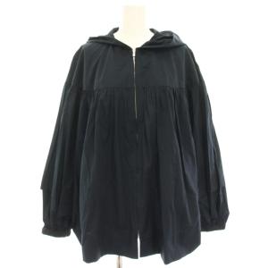 22SS ライトタフタ フーデッドショートコート ジャケット 上着 36 紺 ネイビー ジップアップ ギャザー