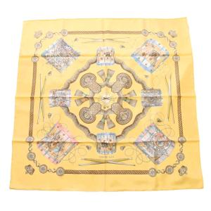 LES TAMBOURS タンブールの太鼓 90カレ スカーフ シルク イエロー