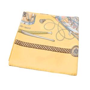 HERMES LES TAMBOURS タンブールの太鼓 90カレ スカーフ シルク イエロー