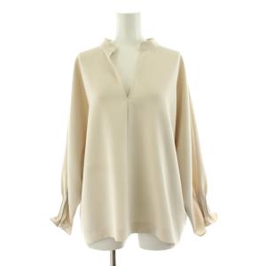 シャツ ブラウス カットソー プルオーバー ベージュ スキッパー 長袖 ストレッチ /KU BM