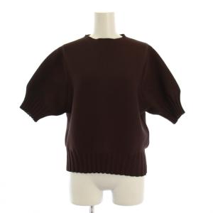 P イレギュラーリブ ニット パフスリーブ プルオーバー カットソー 半袖 F 茶 1518-199-1360