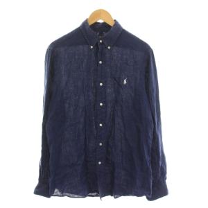 CLASSIC FIT ボタンダウンシャツ リネン 長袖 M 紺 /YM MU