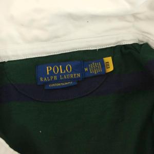 POLO RALPH LAUREN カスタム スリム フィット ポロシャツ ボーダー M 緑 グリーン 紺 ネイビー 長袖 /YM NI