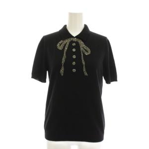 シャツ ニット セーター S ブラック リボンビジュー装飾
