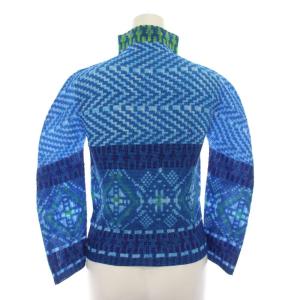 me ISSEY MIYAKE カットソー ブラウス ハイネック 長袖 総柄 青 ブルー 水色 ライトブルー MI63FJ601 /YT