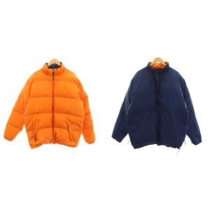 00’s リバーシブル ダウンジャケット ジップアップ アウター L オレンジ 紺 ネイビー /YM NI