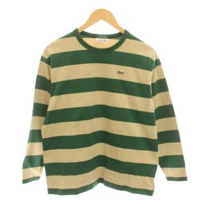 ロングスリーブTシャツ ロンT ボーダー ワニ刺繍 長袖 36 緑 ベージュ /YM BM