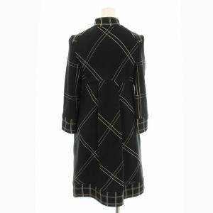 DIANE von FURSTENBERG ジャージーコート ミドル丈 スタンドカラー 七分袖 チェック柄 ウール 4 黒 ブラック 白 ホワイト