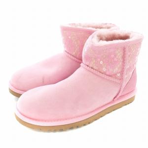 W CLASSIC MINI LACE ムートンブーツ ショートブーツ スエード レース US6 ピンク