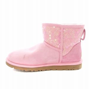 UGG W CLASSIC MINI LACE ムートンブーツ ショートブーツ スエード レース US6 ピンク
