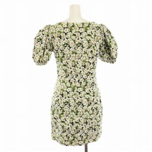 YVES SAINT LAURENT ワンピース ミニ 半袖 パフスリーブ 花柄 34 白 ホワイト 緑 グリーン /YT BM