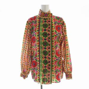 シャツ ブラウス 総柄 長袖 34 茶 ブラウン /EE