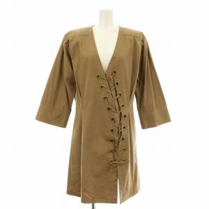 ヴィンテージ ワンピース ひざ丈 長袖 レースアップ 34 ベージュ 902229 /KU BM