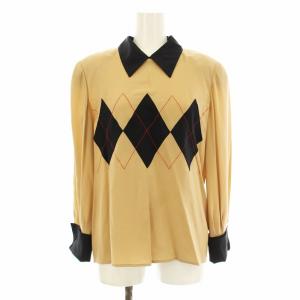 BOUTIQUE 80s ヴィンテージ シャツ ブラウス 長袖 バックボタン アーガイル柄 カフスピン付き