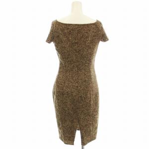 VALENTINO ROMA ヴィンテージ ウール ツイード ワンピース 半袖 ニット袖 ひざ丈 40 茶 ブラウン /G