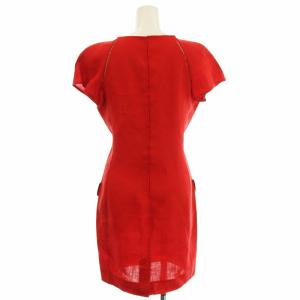 VALENTINO GARAVANI ヴィンテージ リネン ワンピース 半袖  麻 ひざ丈 38 赤 レッド /G BM