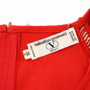 VALENTINO GARAVANI ヴィンテージ リネン ワンピース 半袖  麻 ひざ丈 38 赤 レッド /G BM