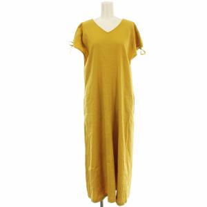 リネン混 マキシ ワンピース 2047410801 半袖 ロング 38 黄色 マスタード /G BM