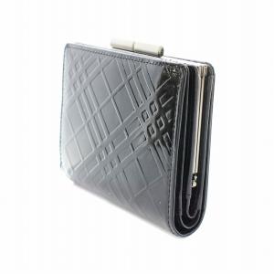 BURBERRY 二つ折り 財布 エナメル がま口 ブラック