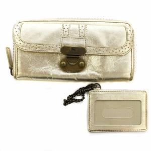 長財布 パスケース付き ラウンドファスナー レザー ゴールド /G BM