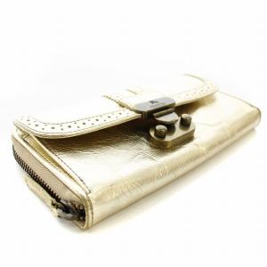 BURBERRY BLUE LABEL 長財布 パスケース付き ラウンドファスナー レザー ゴールド /G BM