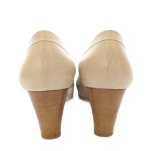 GINZA Kanematsu パンプス スクエアトゥ レザー リボン 25cm ベージュ 120447 /KU BM