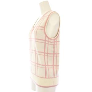 TORY BURCH SPORT ゴルフウェア ニットベスト チェック XS アイボリー ピンク 54667 /TK BM