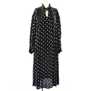 24SS ドットプリントピンタックフレアワンピース 長袖 ロング F 黒 24040462710010