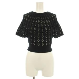 ニット カットソー 半袖 ドルマンスリーブ 鍵編み XS 黒 ブラック 0000031216 /KU BM
