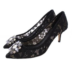 レースパンプス ビジュー 38.5 ブラック