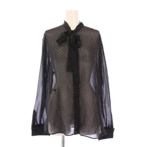 ボウタイ ブラウス シアー リボン シルク ドット柄 I42 ブラック