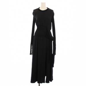 ワンピース 長袖 ロング クルーネック 素材切替 S 黒 /BM BM
