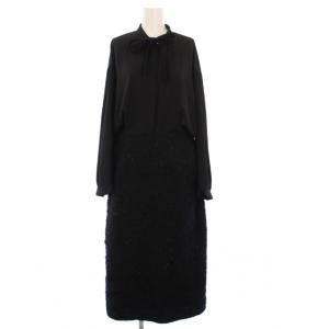 23AW ファンシーツィードワンピース 長袖 ロング タイト ボウタイ リボン 38 黒 531-4140002