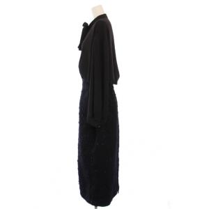 ADORE 23AW ファンシーツィードワンピース 長袖 ロング タイト ボウタイ リボン 38 黒 531-4140002