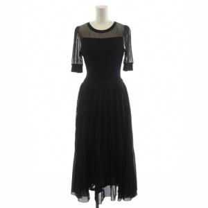 24SS シアーリブプリーツドッキングワンピース ロング 半袖 シースルー 36 黒 ブラック 102417-14-600-11-360