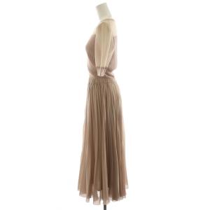 ANAYI 24SS シアーリブプリーツドッキングワンピース ロング 半袖 シースルー 36 ピンクベージュ 102417-14-600-11-360